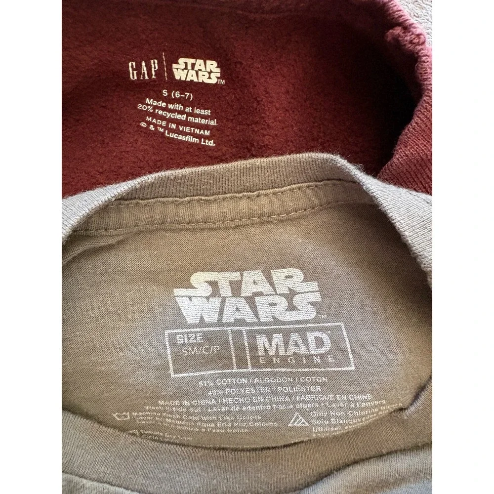 Gap Star Wars Sweatshirt & Tee Bundle Size S 6-7 Maroon Gray Graphic Lightsaber